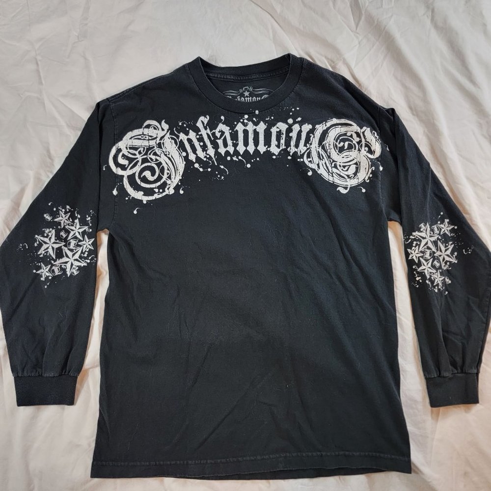 Infamous Mens Large Black Long Sleeve Shirt Stars Made In The USA Comfort